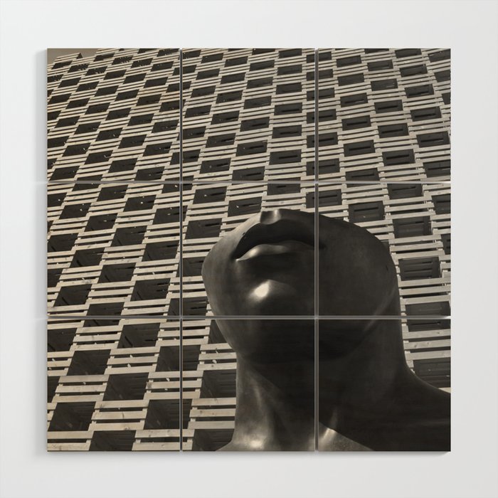 Pieces of You, Stark Modern Architecture and Male Sculpture black and white art photography Wood Wall Art Gallery Image 1
