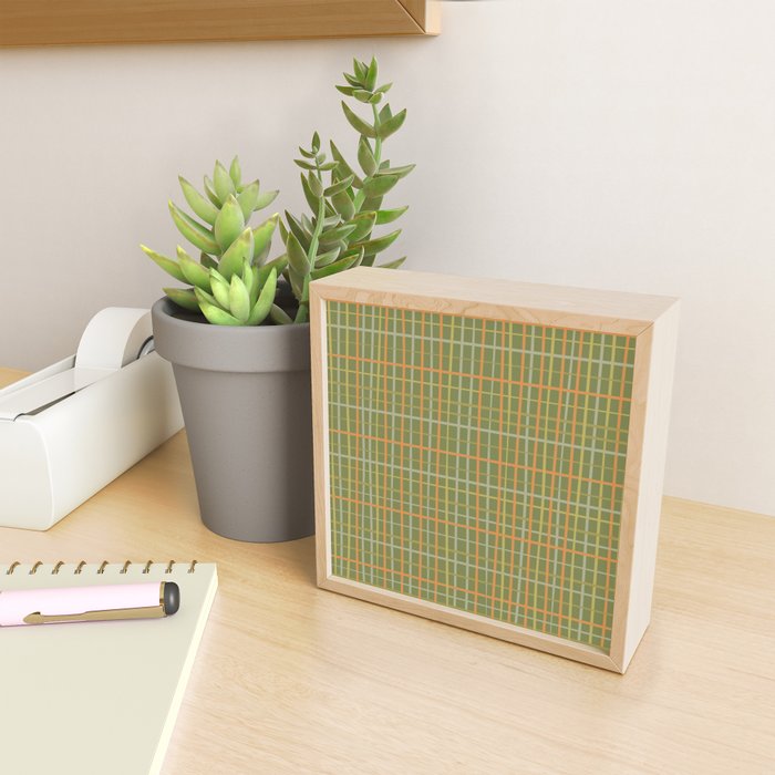 Irregular Plaid Pattern in Retro Olive Green Celadon Orange Tones Mini Art Print Gallery Image 2