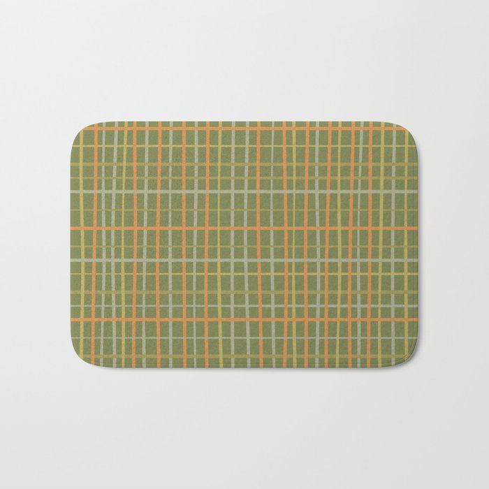 Irregular Plaid Pattern in Retro Olive Green Celadon Orange Tones Bath Mat Gallery Image 1