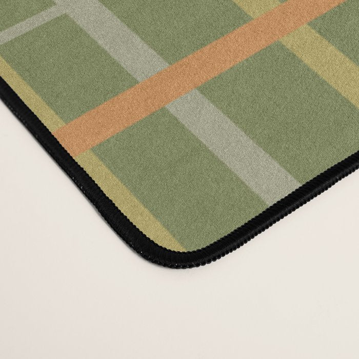Irregular Plaid Pattern in Retro Olive Green Celadon Orange Tones Desk Mat Gallery Image 4