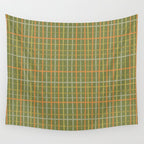 Irregular Plaid Pattern in Retro Olive Green Celadon Orange Tones Wall Tapestry Gallery Image 4