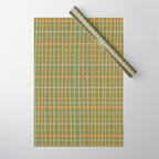 Irregular Plaid Pattern in Retro Olive Green Celadon Orange Tones Wrapping Paper Gallery Image 1