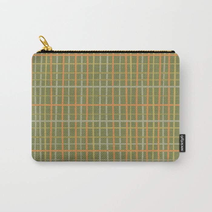 Irregular Plaid Pattern in Retro Olive Green Celadon Orange Tones Carry All Pouch Gallery Image 1