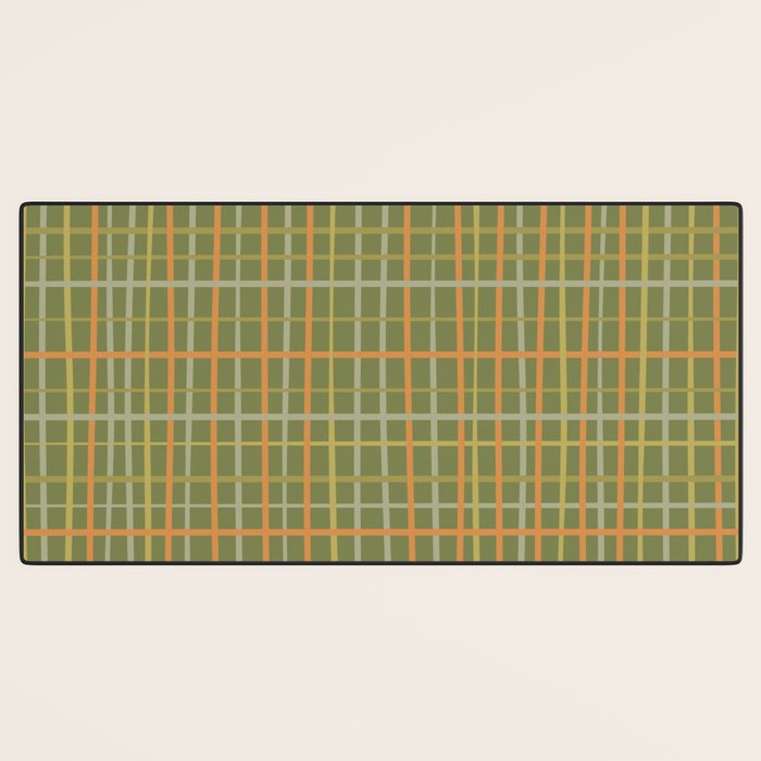 Irregular Plaid Pattern in Retro Olive Green Celadon Orange Tones Desk Mat Gallery Image 3