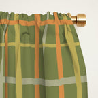 Irregular Plaid Pattern in Retro Olive Green Celadon Orange Tones Window Curtain Gallery Image 2