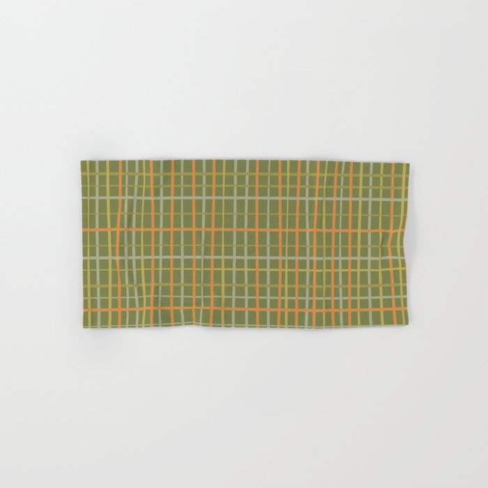 Irregular Plaid Pattern in Retro Olive Green Celadon Orange Tones Bath Towel Gallery Image 1