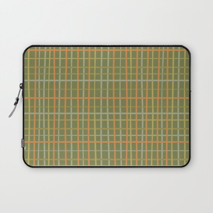 Irregular Plaid Pattern in Retro Olive Green Celadon Orange Tones Laptop Sleeve Gallery Image 1