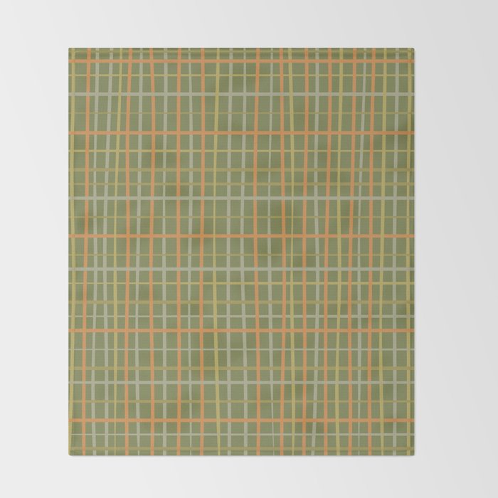 Irregular Plaid Pattern in Retro Olive Green Celadon Orange Tones Throw Blanket Gallery Image 2