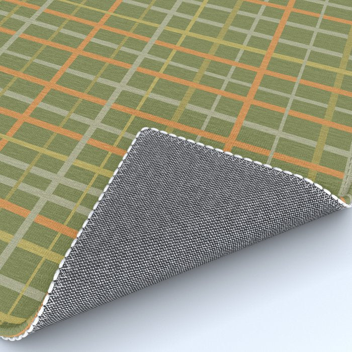 Irregular Plaid Pattern in Retro Olive Green Celadon Orange Tones Rug Gallery Image 4