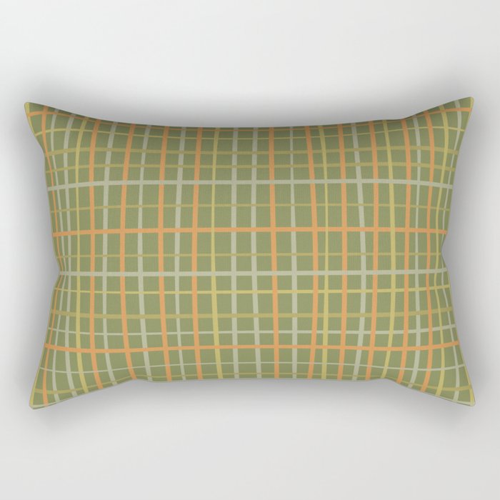Irregular Plaid Pattern in Retro Olive Green Celadon Orange Tones Rectangular Pillow Gallery Image 2
