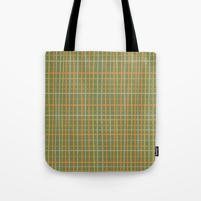 Irregular Plaid Pattern in Retro Olive Green Celadon Orange Tones Tote Bag Gallery Image 1