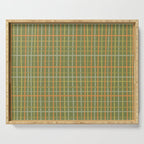 Irregular Plaid Pattern in Retro Olive Green Celadon Orange Tones Serving Tray Gallery Image 1