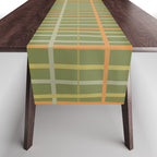 Irregular Plaid Pattern in Retro Olive Green Celadon Orange Tones Table Runner Gallery Image 1