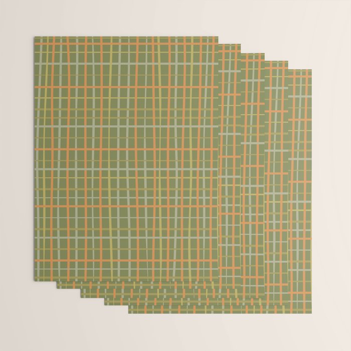 Irregular Plaid Pattern in Retro Olive Green Celadon Orange Tones Wrapping Paper Gallery Image 3