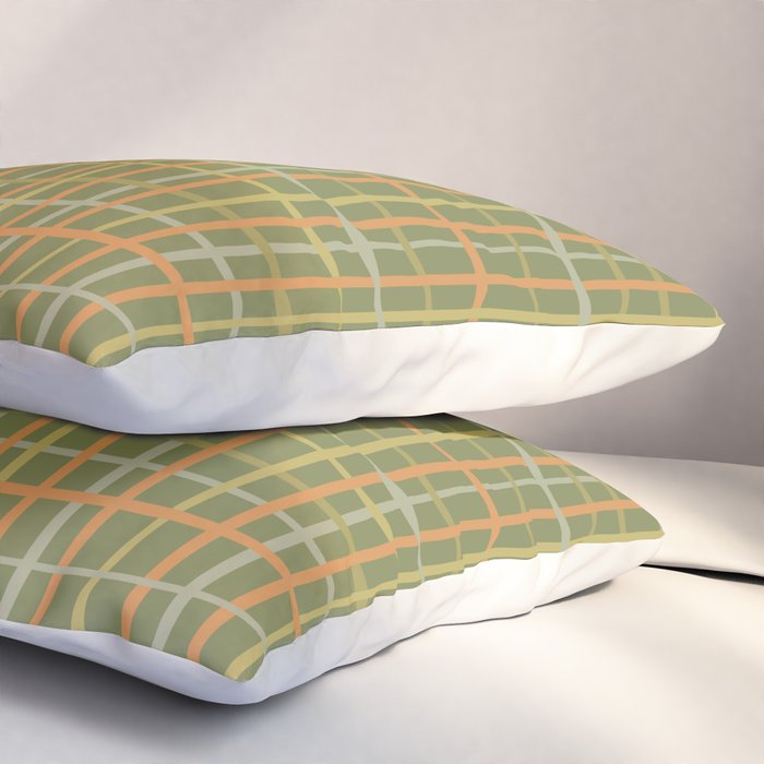 Irregular Plaid Pattern in Retro Olive Green Celadon Orange Tones Pillow Sham Gallery Image 3