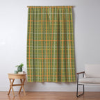Irregular Plaid Pattern in Retro Olive Green Celadon Orange Tones Window Curtain Gallery Image 5