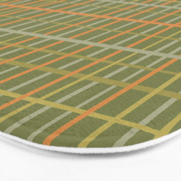 Irregular Plaid Pattern in Retro Olive Green Celadon Orange Tones Bath Mat Gallery Image 3