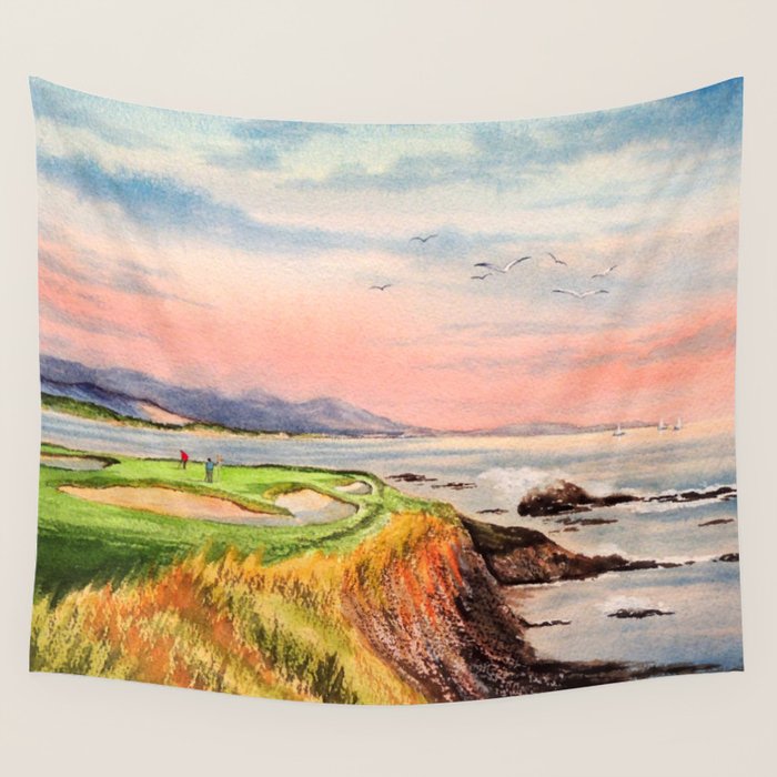 Pebble Beach Golf Course 7th Hole Wall Tapestry Gallery Image 4