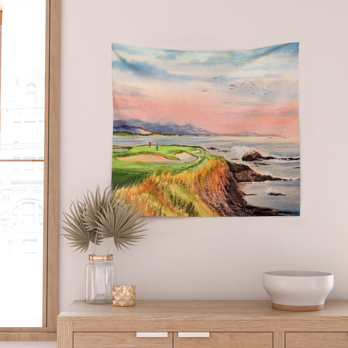 Pebble Beach Golf Course 7th Hole Wall Tapestry Gallery Image 2