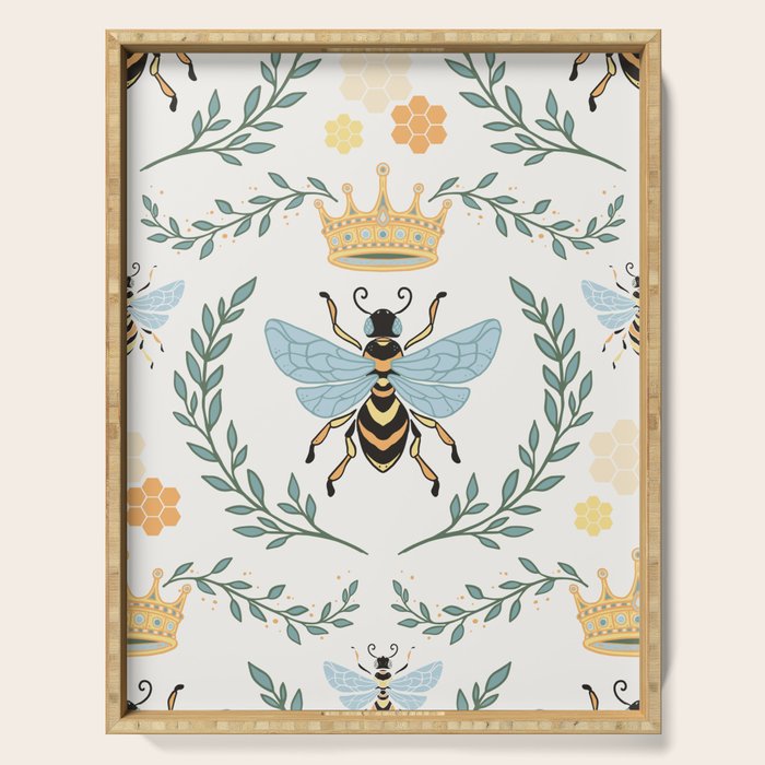 Queen Bee with Gold Crown and Laurel Frame Serving Tray Gallery Image 1