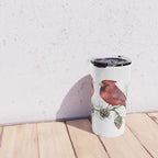 Christmas Red Cardinal Bird and Pine Watercolor Travel Mug Gallery Image 4