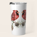 Christmas Red Cardinal Bird and Pine Watercolor Travel Mug Gallery Image 3
