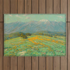 Granville Redmond snow cap spring landscape painting orange flowers green field Outdoor Rug Gallery Image 1