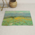 Granville Redmond snow cap spring landscape painting orange flowers green field Rug Gallery Image 1