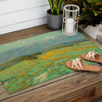 Granville Redmond snow cap spring landscape painting orange flowers green field Outdoor Rug Gallery Image 2