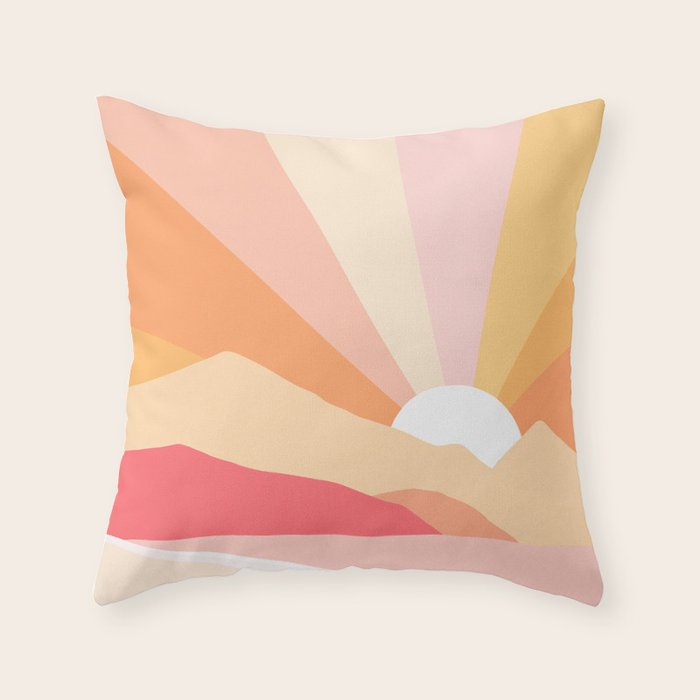 Sunny Coastal Retro Rainbow Throw Pillow Gallery Image 6