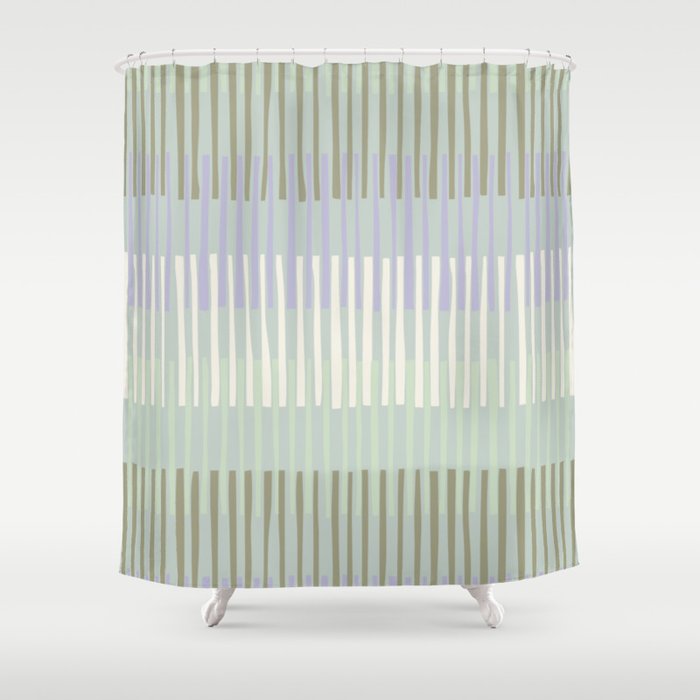 Block print geometrics stripes sage Shower Curtain Gallery Image 1