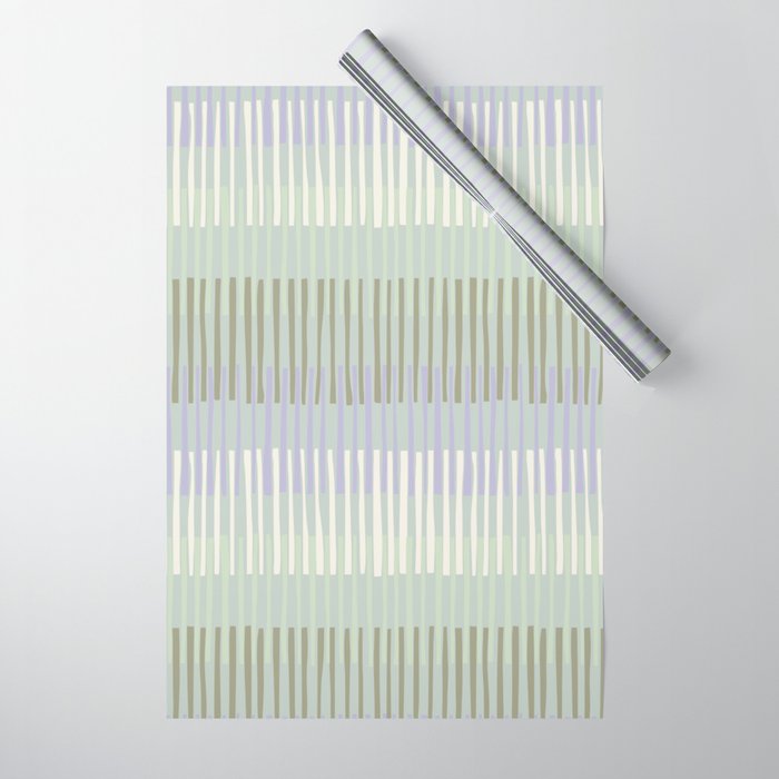 Block print geometrics stripes sage Wrapping Paper Gallery Image 1