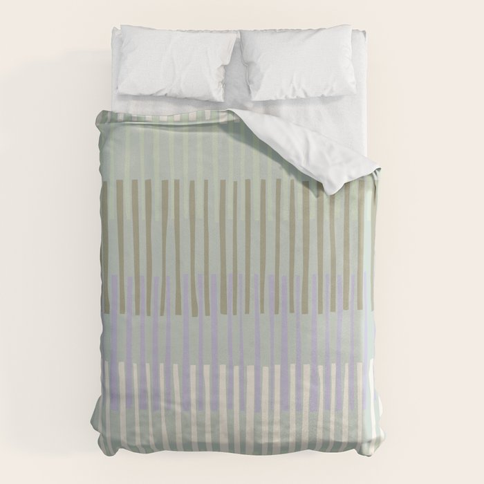 Block print geometrics stripes sage Duvet Cover Gallery Image 1