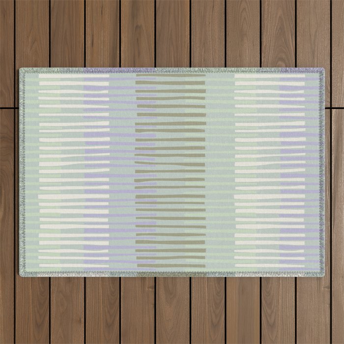 Block print geometrics stripes sage Outdoor Rug Gallery Image 1