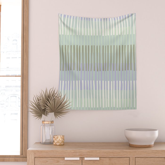 Block print geometrics stripes sage Wall Tapestry Gallery Image 2
