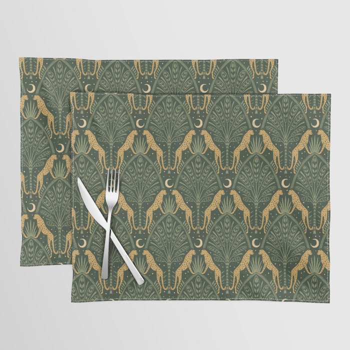 Night Cheetahs - Fern Green and Gold Placemat Gallery Image 1
