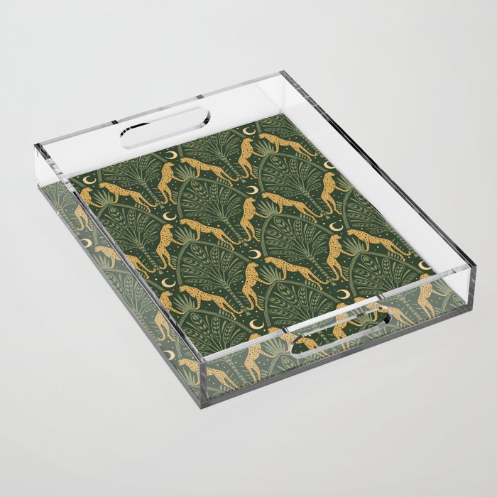 Night Cheetahs - Fern Green and Gold Acrylic Tray Gallery Image 1