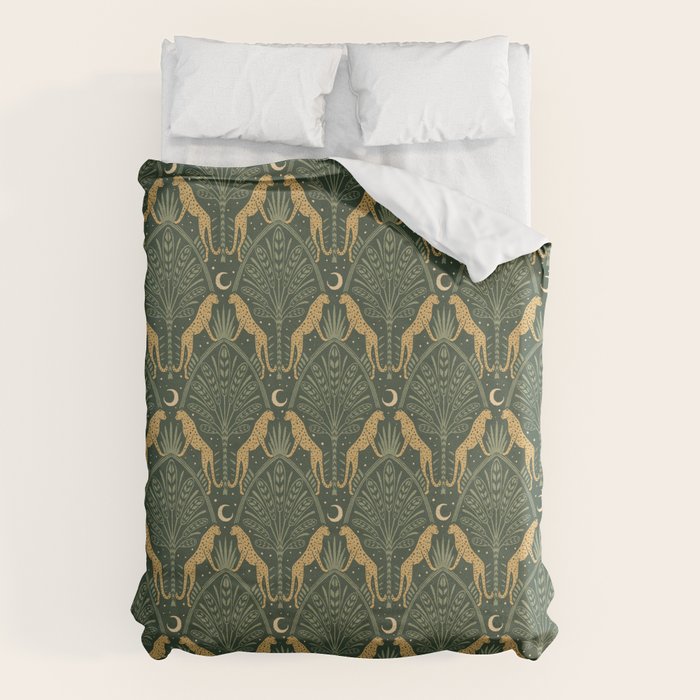 Night Cheetahs - Fern Green and Gold Duvet Cover Gallery Image 6