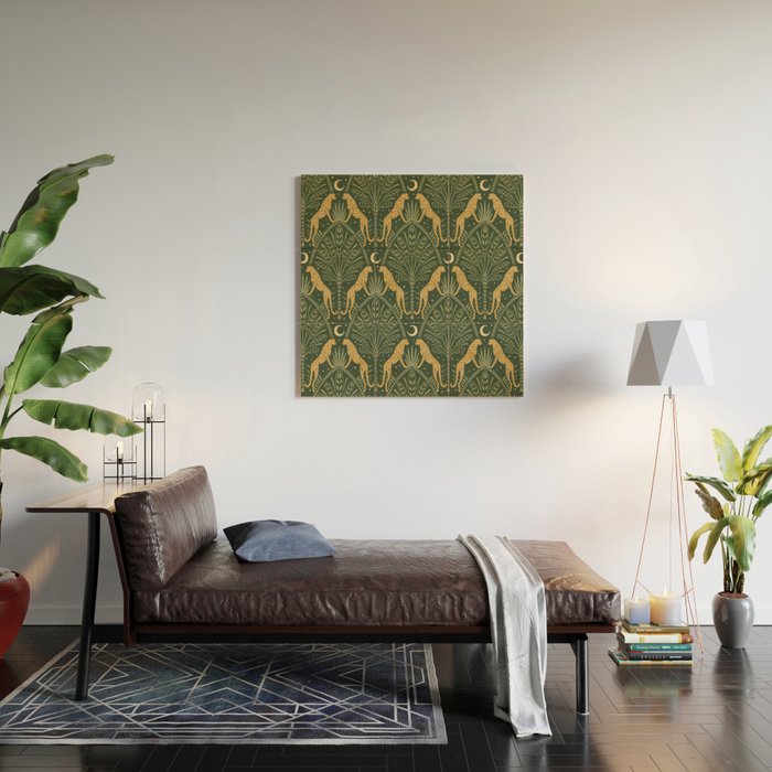 Night Cheetahs - Fern Green and Gold Wood Wall Art Gallery Image 2