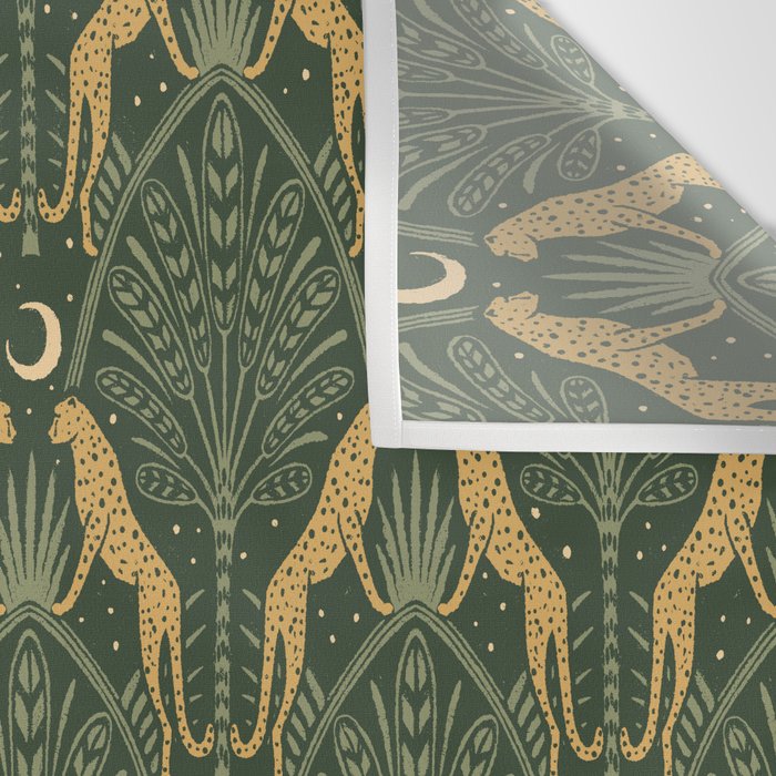 Night Cheetahs - Fern Green and Gold Wall Tapestry Gallery Image 3