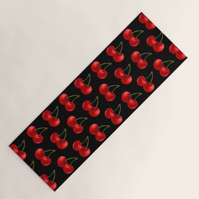 Y2K Cherries - Black Pattern Large Yoga Mat Gallery Image 1