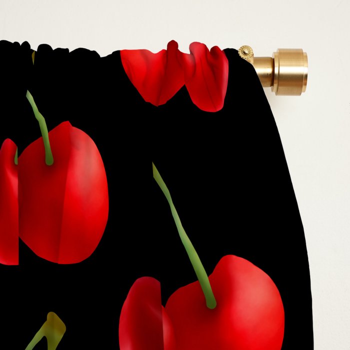 Y2K Cherries - Black Pattern Large Window Curtain Gallery Image 2
