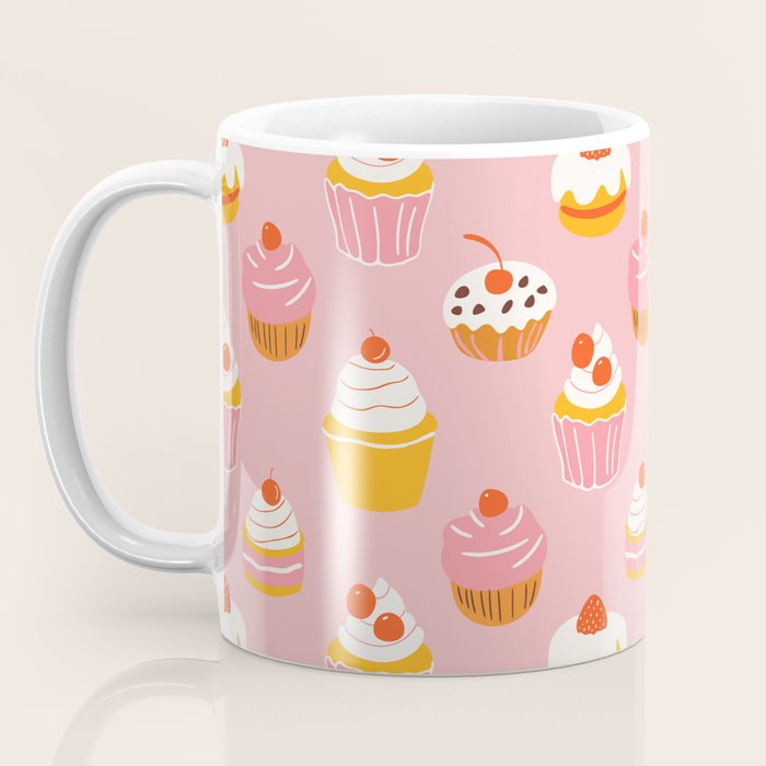 Pink cupcake cartoon food pattern Coffee Mug Gallery Image 3