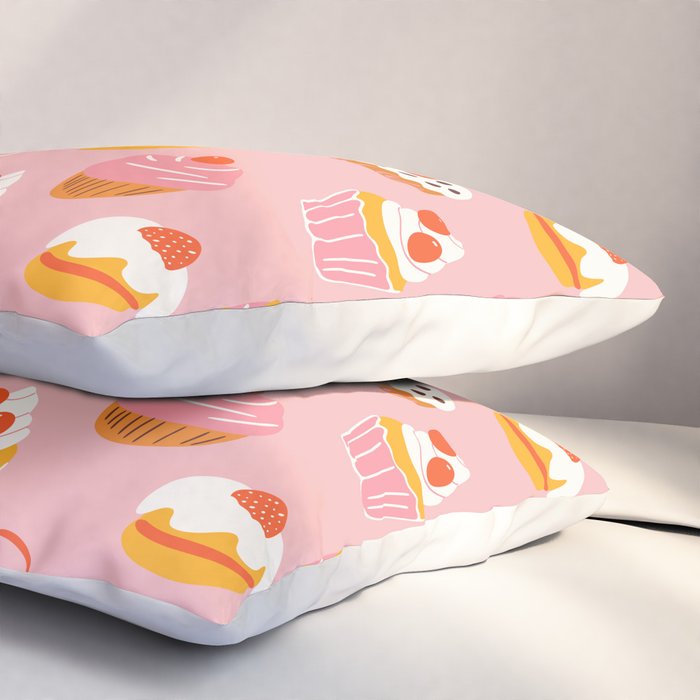 Pink cupcake cartoon food pattern Pillow Sham Gallery Image 3