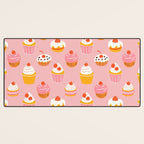 Pink cupcake cartoon food pattern Desk Mat Gallery Image 3