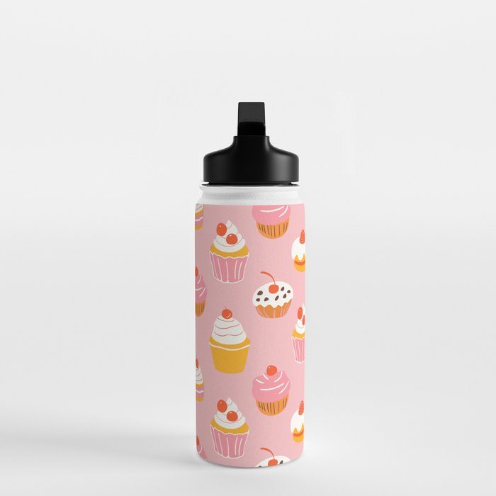 Pink cupcake cartoon food pattern Water Bottle Gallery Image 3