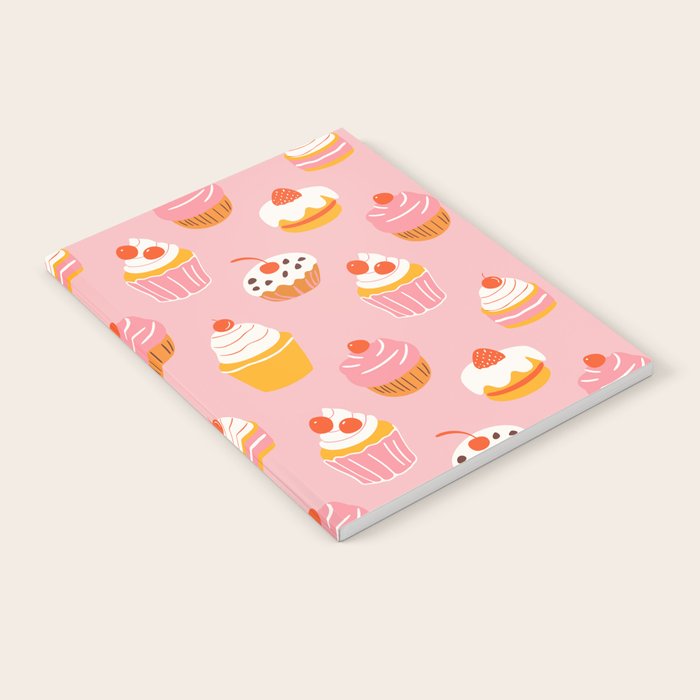 Pink cupcake cartoon food pattern Notebook Gallery Image 1