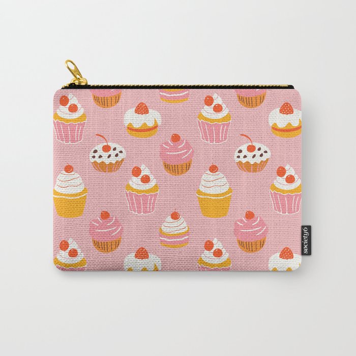 Pink cupcake cartoon food pattern Carry All Pouch Gallery Image 1