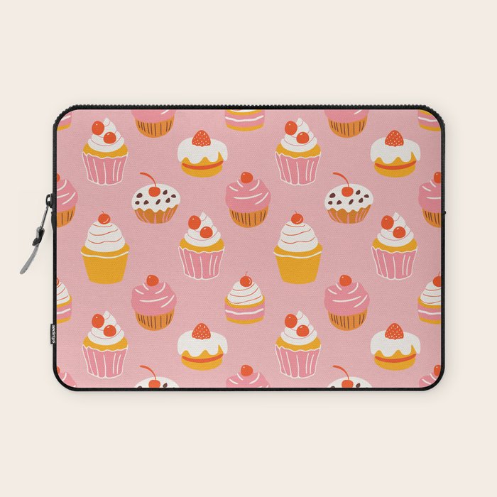 Pink cupcake cartoon food pattern Laptop Sleeve Gallery Image 1