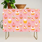 Pink cupcake cartoon food pattern Credenza Gallery Image 1